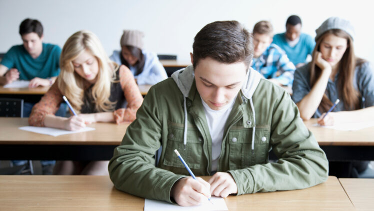 student taking a test