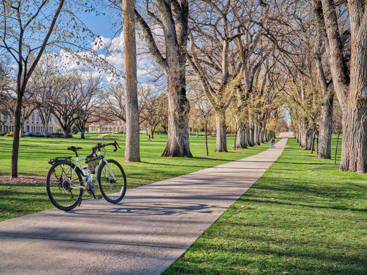 image of a bicycle on a campus bike path